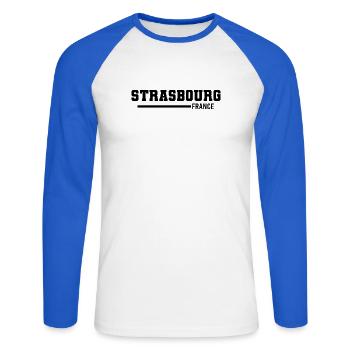 Straßburg | Frankreich - Unisex Baseballshirt langarm - Weiß/Royalblau - Vorne - Nik (191cm)