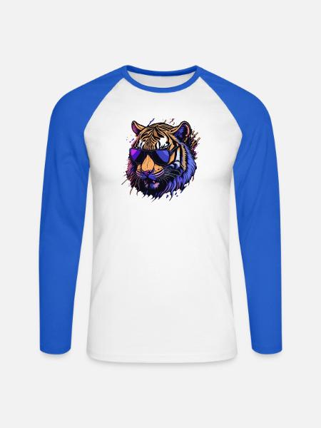 Cooler Retro-Tigerkopf - Unisex Baseballshirt langarm - Weiß/Royalblau
