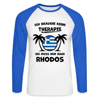 Rhodos Griechenland – Urlaub & Erinnerungen - Unisex Baseballshirt langarm - Weiß/Royalblau - Vorne - Nik (191cm)