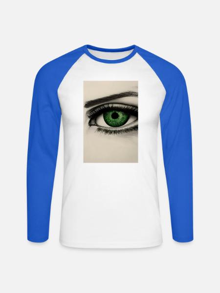 Grünes Auge Zeichnung - Unisex Baseballshirt langarm - Weiß/Royalblau