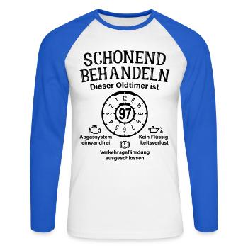 97. Geburtstag Schonend Behandeln Oldtimer Ist 97 - Unisex Baseballshirt langarm - Weiß/Royalblau - Vorne - Nik (191cm)