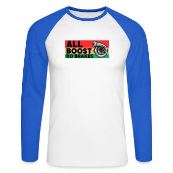 All Boost - keine Bremsen - Unisex Baseballshirt langarm - Weiß/Royalblau - Vorne - Nik (191cm)