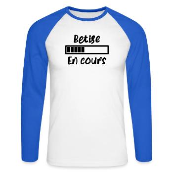 Bêtise en cours - T-shirt baseball manches longues Homme - blanc/bleu royal - Devant - Nik (191cm)