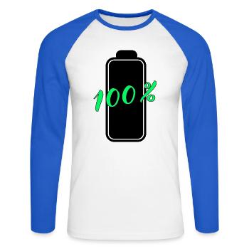 Battery has 100% full energy - Unisex Long Sleeve Baseball T-Shirt - white/royal blue - Front - Nik (191cm)