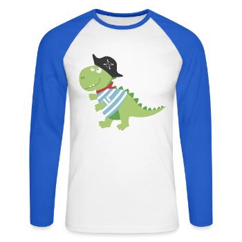 Dino Pirat Piratenkostüm Halloween Karneval Jungen - Unisex Baseballshirt langarm - Weiß/Royalblau - Vorne - Nik (191cm)
