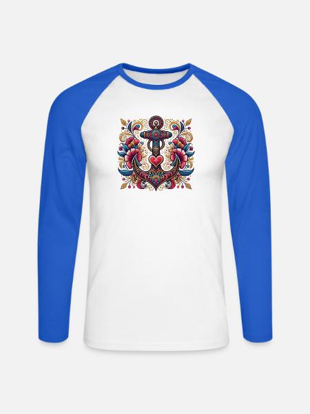 Anchor with heart - Unisex Long Sleeve Baseball T-Shirt - white/royal blue