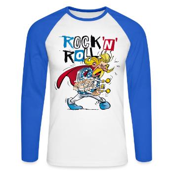 Asterix & Obelix - Troubadix Rock'n' Roll Tee shir - T-shirt baseball manches longues Homme - blanc/bleu royal - Devant - Nik (191cm)