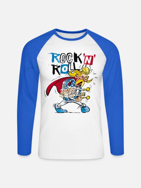 Asterix & Obelix Troubadix Singt Rock'N'Roll - Unisex Baseballshirt langarm - Weiß/Royalblau