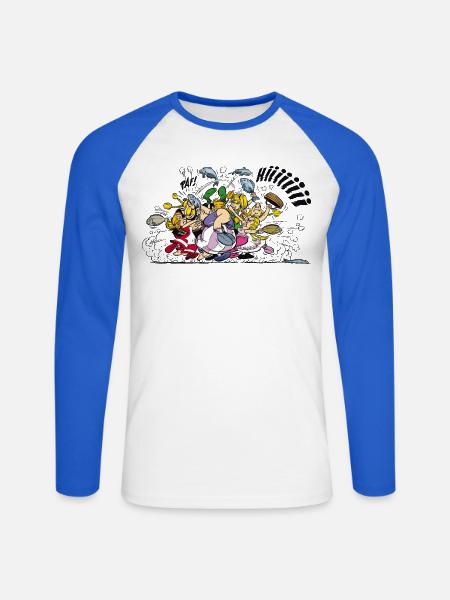 Asterix & Obelix Fight - Unisex Long Sleeve Baseball T-Shirt - white/royal blue