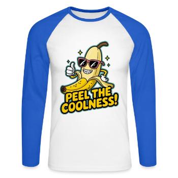 Pelez la fraîcheur ! - T-shirt baseball manches longues Homme - blanc/bleu royal - Devant - Nik (191cm)