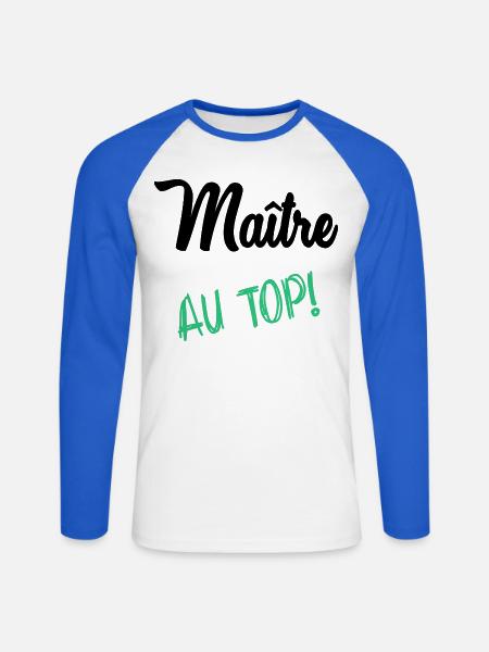 MAITRE. MAÎTRESSE. MERCI - T-shirt baseball manches longues Homme - blanc/bleu royal