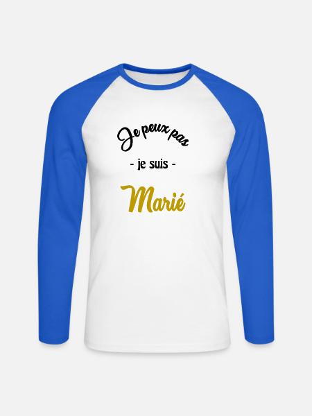 JUST MARRIED. EVJF - T-shirt baseball manches longues Homme - blanc/bleu royal
