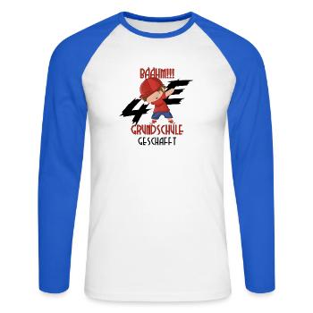 Dab Boy Grundschule - Unisex Baseballshirt langarm - Weiß/Royalblau - Vorne - Nik (191cm)