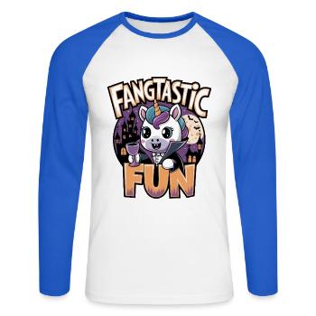 Fangtastic Fun - T-shirt baseball manches longues Homme - blanc/bleu royal - Devant - Nik (191cm)