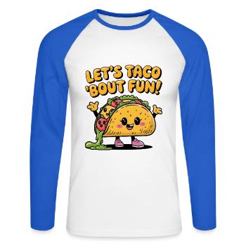 Let's Taco 'Bout Fun! - Unisex Baseballshirt langarm - Weiß/Royalblau - Vorne - Nik (191cm)