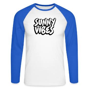 SUNNY VIBES - Unisex Baseballshirt langarm - Weiß/Royalblau - Vorne - Nik (191cm)