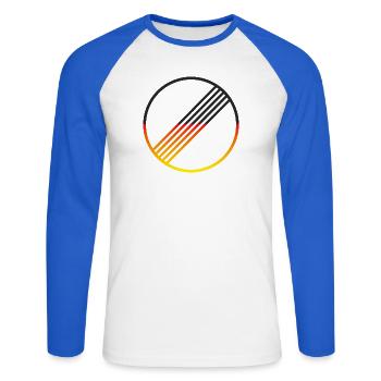 UNLIMITED GERMANY par Unlimited Apparel - T-shirt baseball manches longues Homme - blanc/bleu royal - Devant - Nik (191cm)