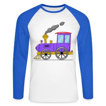 Kinderzug Eisenbahn lila - Unisex Baseballshirt langarm - Weiß/Royalblau - Vorne - Nik (191cm)