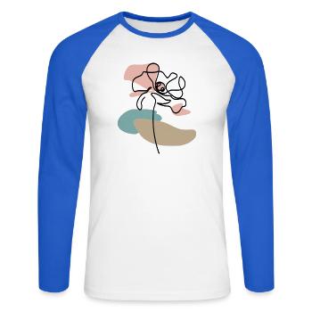 Abstrakte Mohnblume Poppies line art Farbklecks - Unisex Baseballshirt langarm - Weiß/Royalblau - Vorne - Nik (191cm)