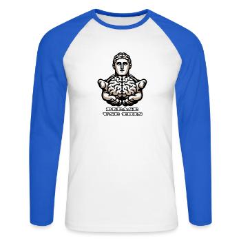 S’il vous plaît utilisez ce cerveau - conception stoïque amusante - T-shirt baseball manches longues Homme - blanc/bleu royal - Devant - Nik (191cm)