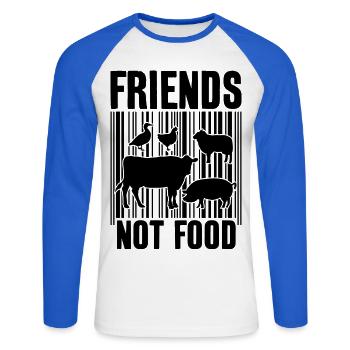 FRIENDS NOT FOOD VEGAN VEGANER - Unisex Baseballshirt langarm - Weiß/Royalblau - Vorne - Nik (191cm)