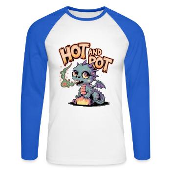 Chaud et pourri - T-shirt baseball manches longues Homme - blanc/bleu royal - Devant - Nik (191cm)