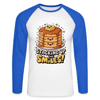 Staking Up The Smiles ! - T-shirt baseball manches longues Homme - blanc/bleu royal - Devant - Nik (191cm)