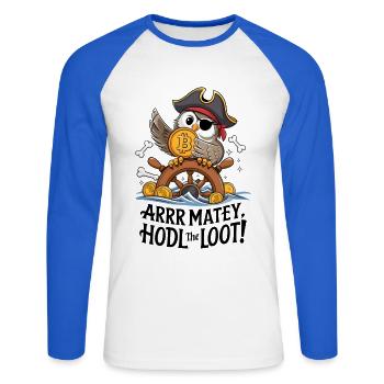 Hodl Le Butin ! - T-shirt baseball manches longues Homme - blanc/bleu royal - Devant - Nik (191cm)