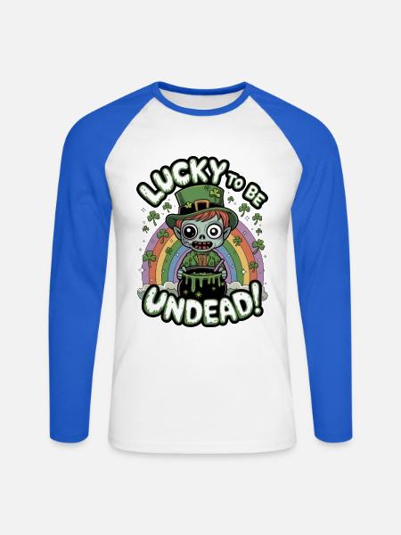 Lucky To Be Undead! - Unisex Long Sleeve Baseball T-Shirt - white/royal blue