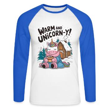 Warm And Unicorn-y! - Unisex Long Sleeve Baseball T-Shirt - white/royal blue - Front - Nik (191cm)