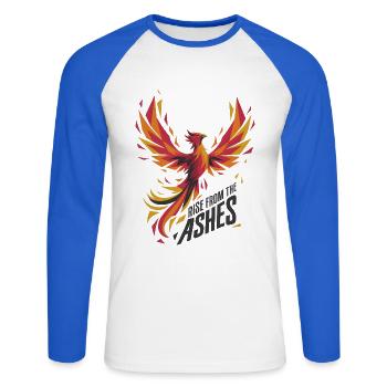 Auferstehung aus der Asche - Unisex Baseballshirt langarm - Weiß/Royalblau - Vorne - Nik (191cm)