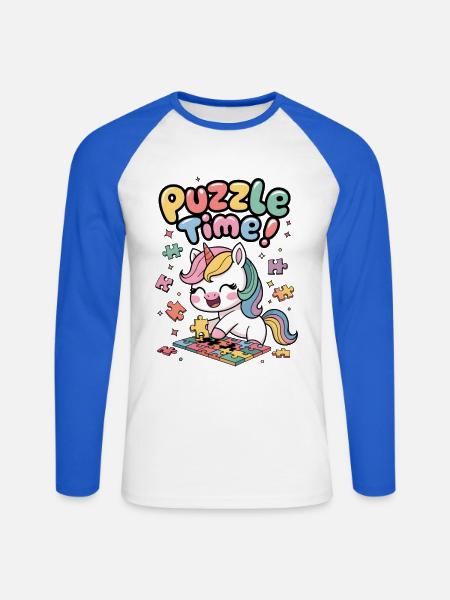 Puzzle Time! - Unisex Long Sleeve Baseball T-Shirt - white/royal blue
