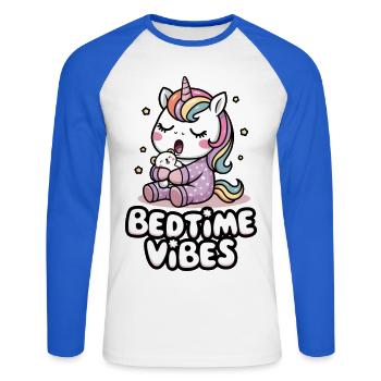 Gute-Nacht-Vibes - Unisex Baseballshirt langarm - Weiß/Royalblau - Vorne - Nik (191cm)