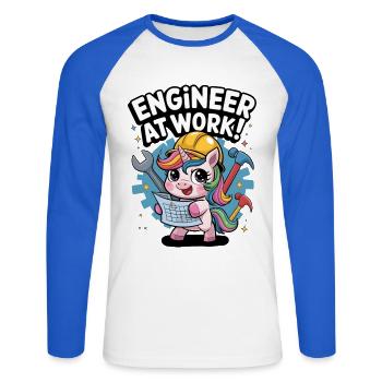 Ingénieur au travail ! - T-shirt baseball manches longues Homme - blanc/bleu royal - Devant - Nik (191cm)