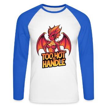 Too Hot To Handle - Unisex Long Sleeve Baseball T-Shirt - white/royal blue - Front - Nik (191cm)