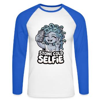 Eiskaltes Selfie - Unisex Baseballshirt langarm - Weiß/Royalblau - Vorne - Nik (191cm)
