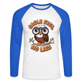 Des yeux d’aigle, pas de mensonges - T-shirt baseball manches longues Homme - blanc/bleu royal - Devant - Nik (191cm)