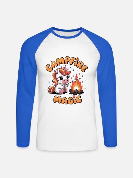 Campfire Magic - Unisex Long Sleeve Baseball T-Shirt - white/royal blue