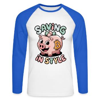 Économiser avec style - T-shirt baseball manches longues Homme - blanc/bleu royal - Devant - Nik (191cm)