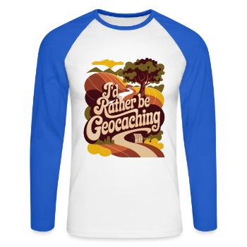 I'd Rather Be Geocaching - Unisex Long Sleeve Baseball T-Shirt - white/royal blue - Front - Nik (191cm)