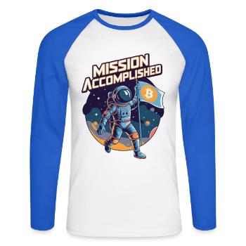 Mission erfüllt - Unisex Baseballshirt langarm - Weiß/Royalblau - Vorne - Nik (191cm)