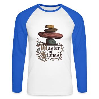 Maître des pierres - T-shirt baseball manches longues Homme - blanc/bleu royal - Devant - Nik (191cm)