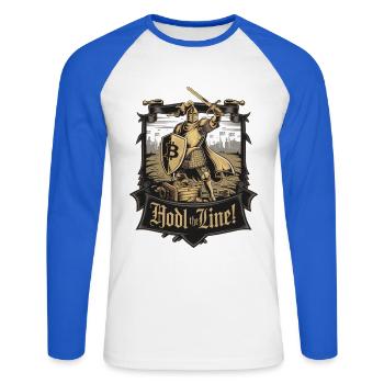 Hodl la ligne ! - T-shirt baseball manches longues Homme - blanc/bleu royal - Devant - Nik (191cm)