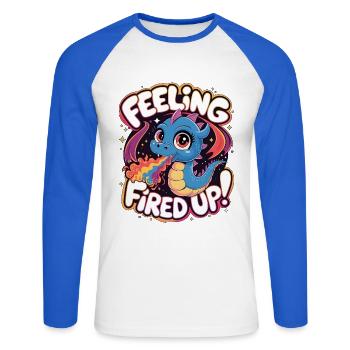 Se sentir enflammé - T-shirt baseball manches longues Homme - blanc/bleu royal - Devant - Nik (191cm)