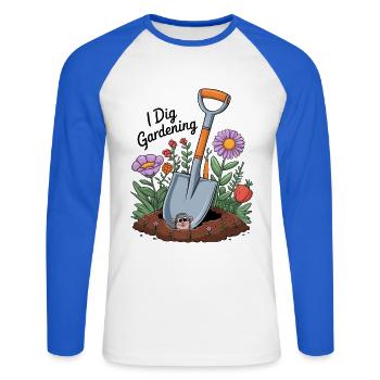 I Dig Gardening - Unisex Long Sleeve Baseball T-Shirt - white/royal blue - Front - Nik (191cm)