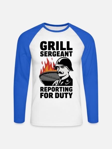 Grill Sergeant meldet sich zum Dienst - Unisex Baseballshirt langarm - Weiß/Royalblau