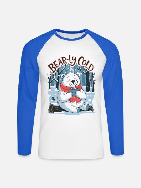 Bear-ly Cold - Unisex Long Sleeve Baseball T-Shirt - white/royal blue