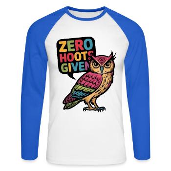 Zero Hoots Given - Unisex Long Sleeve Baseball T-Shirt - white/royal blue - Front - Nik (191cm)