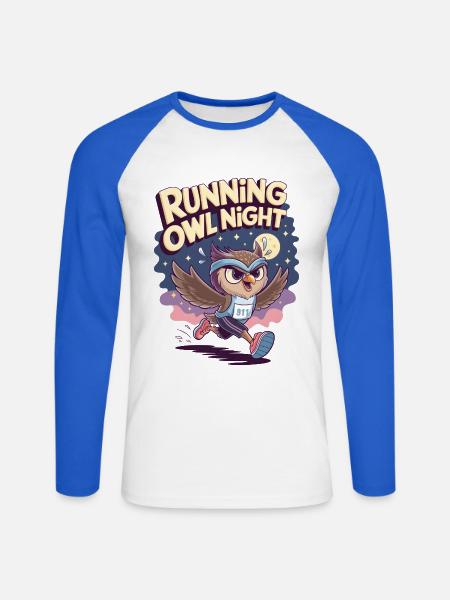 Running Owl Night - Unisex Long Sleeve Baseball T-Shirt - white/royal blue