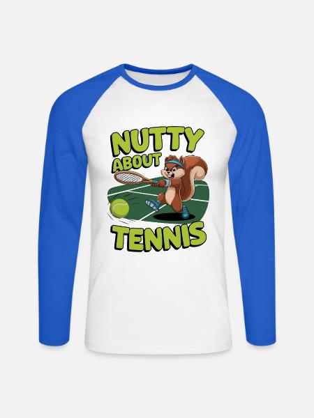 Nutty About Tennis - Unisex Long Sleeve Baseball T-Shirt - white/royal blue